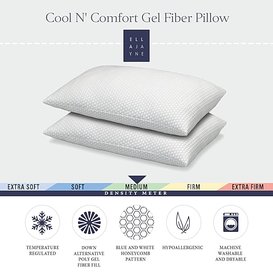 Ella Jayne Cool N' Comfort Medium Density Gel Fiber Pillow with CoolMax Technology, for All Sleep Positions, Set of 2