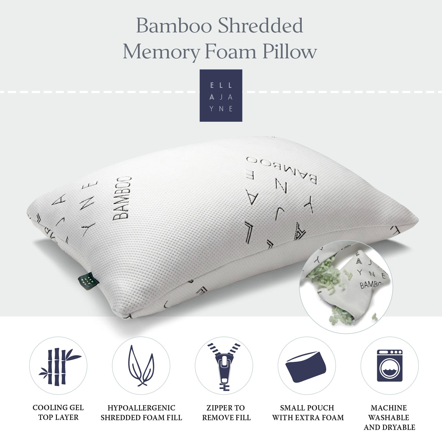 Ella Jayne Density Adjustable Bamboo Rayon Shredded Memory Foam Pillow with Bonus Travel Pillow