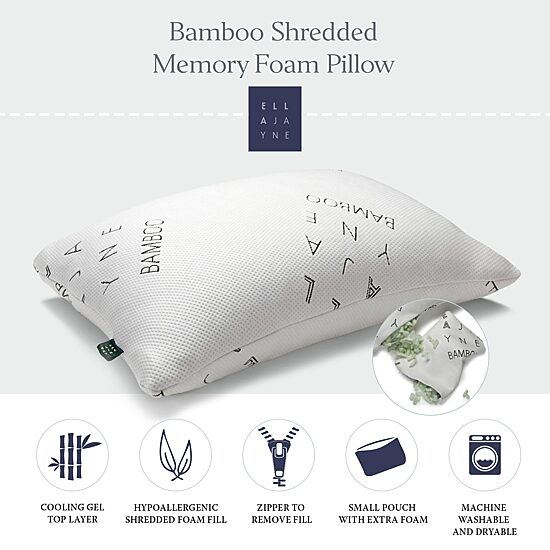 Ella Jayne Density Adjustable Bamboo Rayon Shredded Memory Foam Pillow with Bonus Travel Pillow