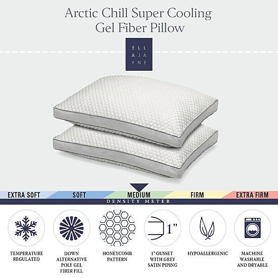 Ella Jayne Arctic Chill Super Cooling Gel Fiber Pillow Medium Density for All Sleep Positions Set of 2