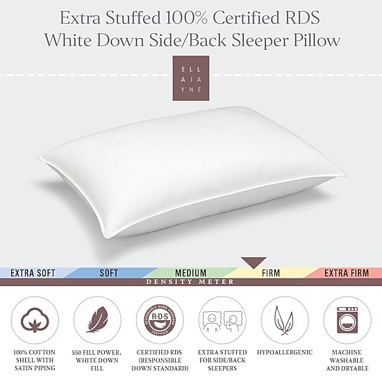 Ella Jayne Extra Stuffed 100% Certified RDS White Down Firm Side/Back Sleeper Pillow