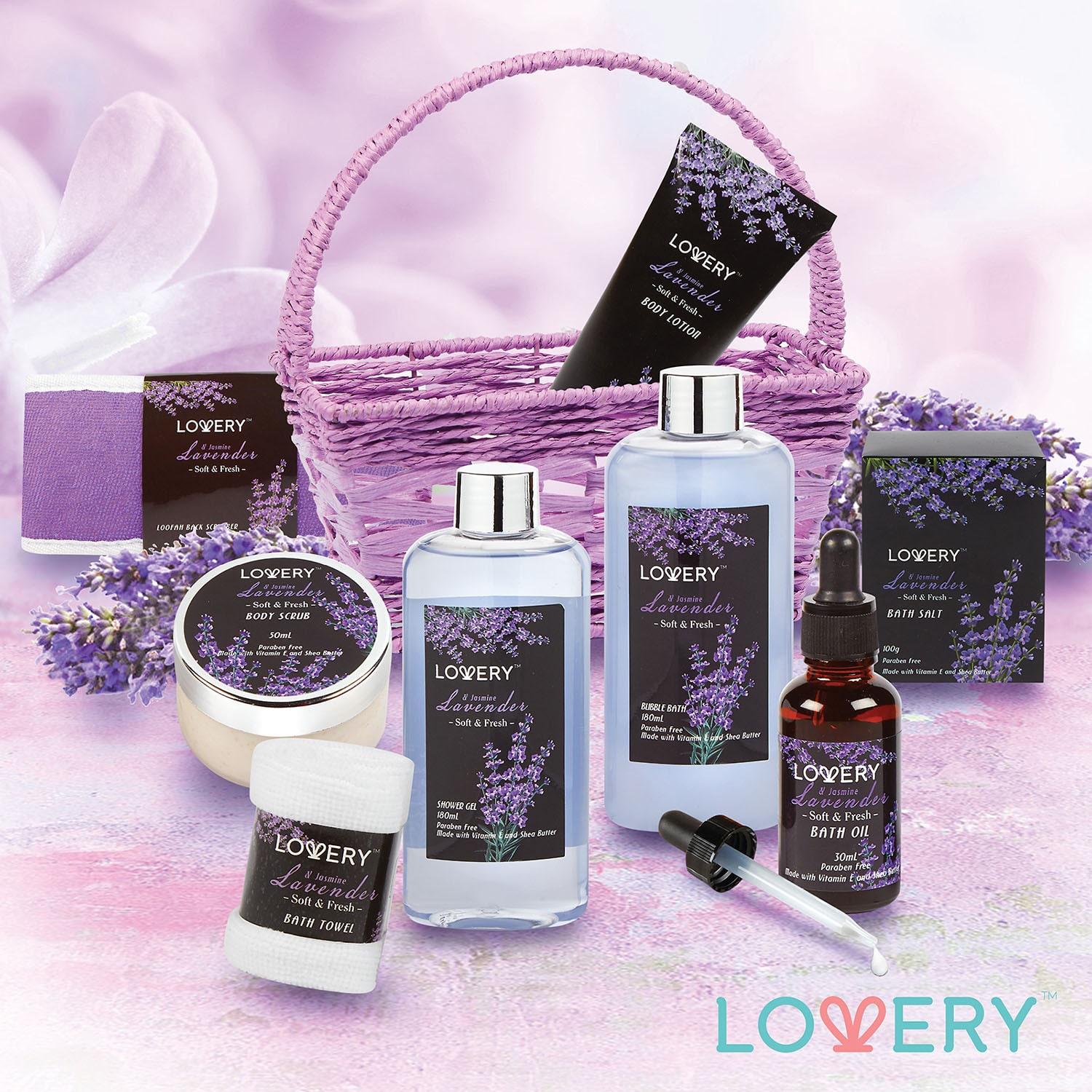 LOVERY™ Lavender & Jasmine Spa Bath Gift Set - 9pc Relaxation Kit