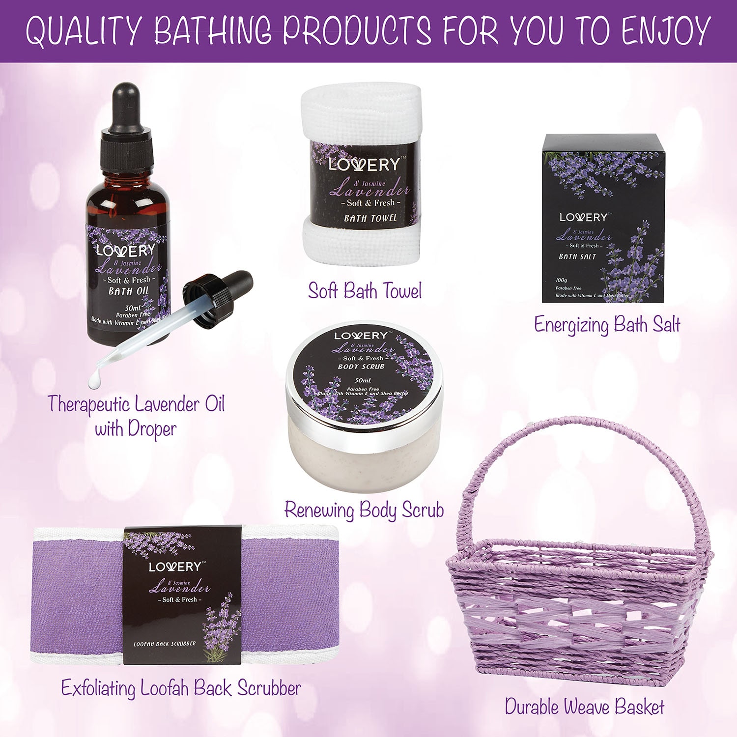LOVERY™ Lavender & Jasmine Spa Bath Gift Set - 9pc Relaxation Kit
