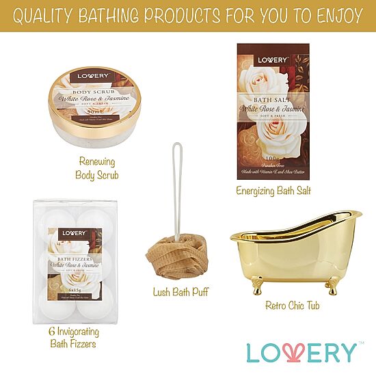 LOVERY™ White Rose & Jasmine Set -13pc Bath And Body Gift Basket