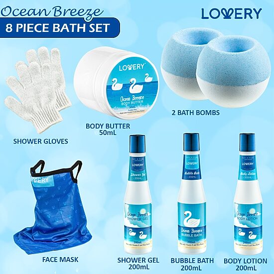 LOVERY™ Ocean Breeze Spa Gift Basket - 8pc Bath And Body Kit
