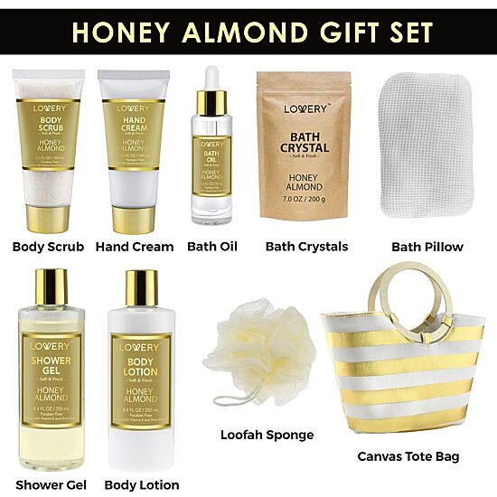 LOVERY™ Honey Almond Home Bath Gift Set - 8pc Spa Gift Bag