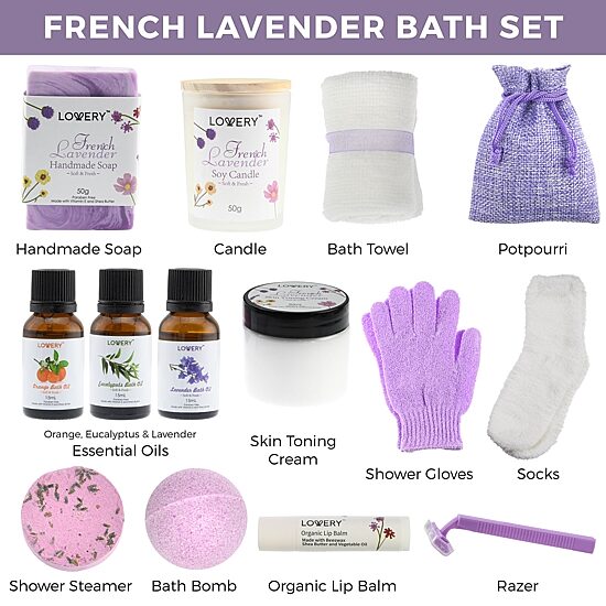 LOVERY™ French Lavender Relaxation Gift - 14pc Home Bath And Spa Kit
