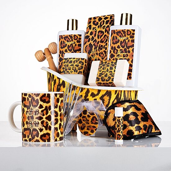 LOVERY™ Luxe Honey Almond Spa Gift Basket -18pc Leopard Self Care Kit