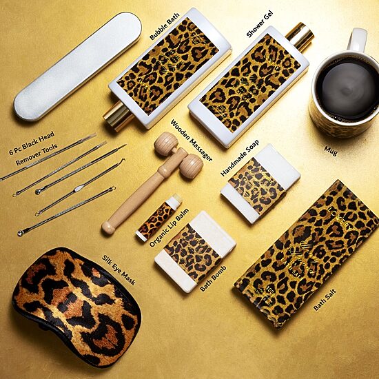LOVERY™ Luxe Honey Almond Spa Gift Basket -18pc Leopard Self Care Kit