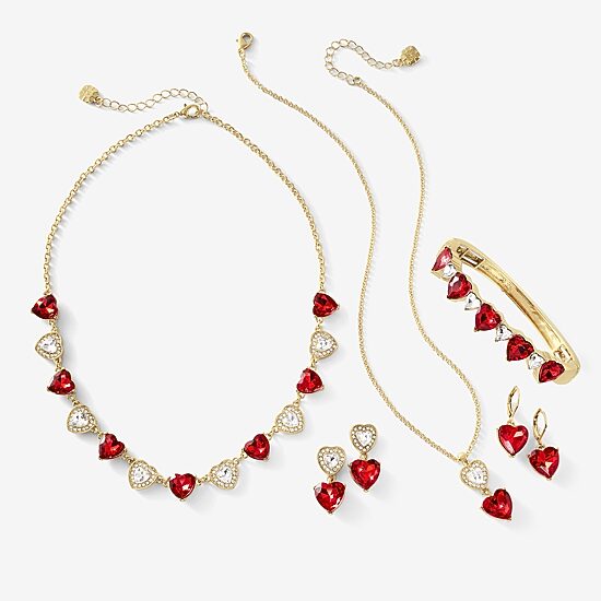 Monet Jewelry Womens Red Glass Heart Bangle Bracelet
