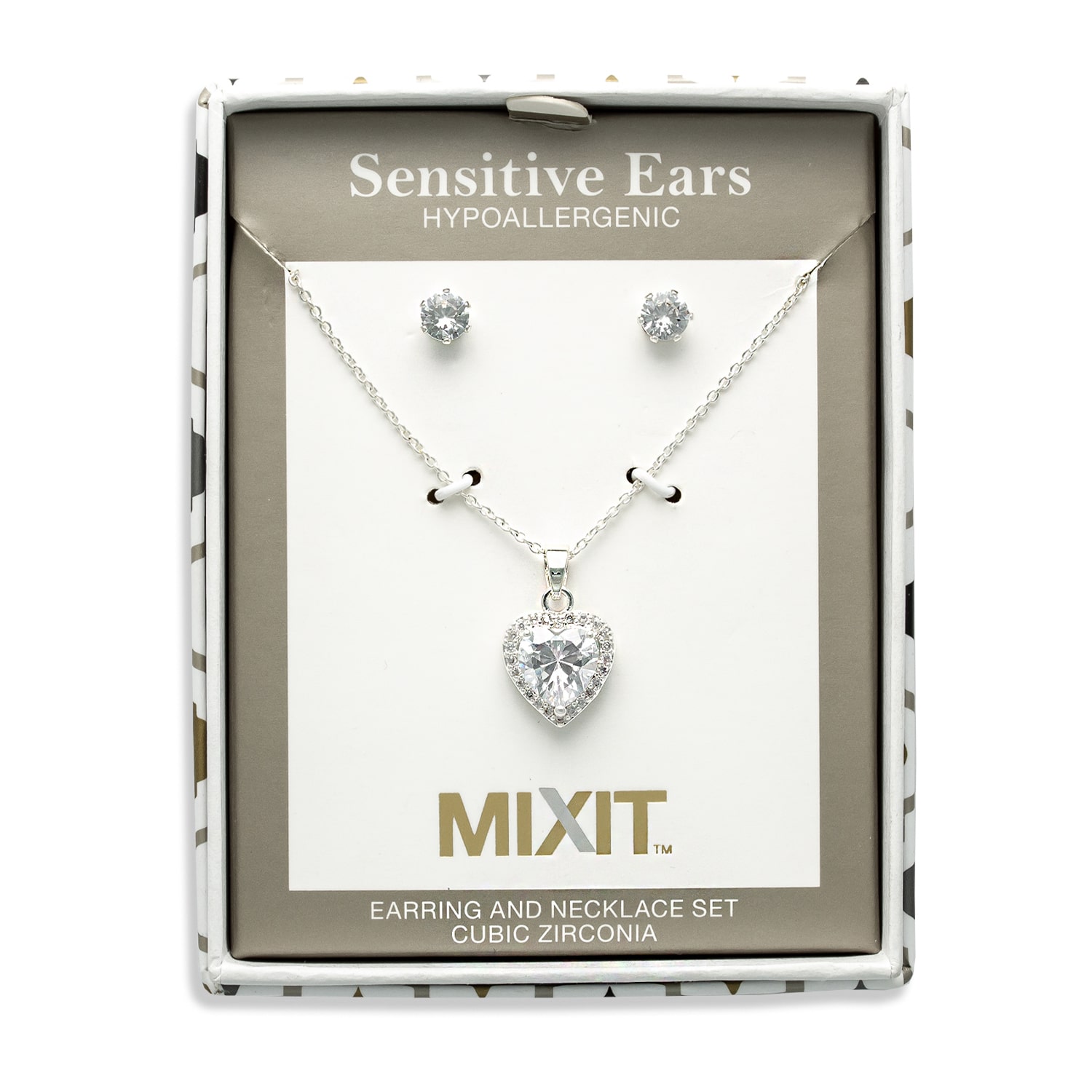 Mixit Womens Cubic Zirconia Heart Hypoallergenic 2-pc. Jewelry Set