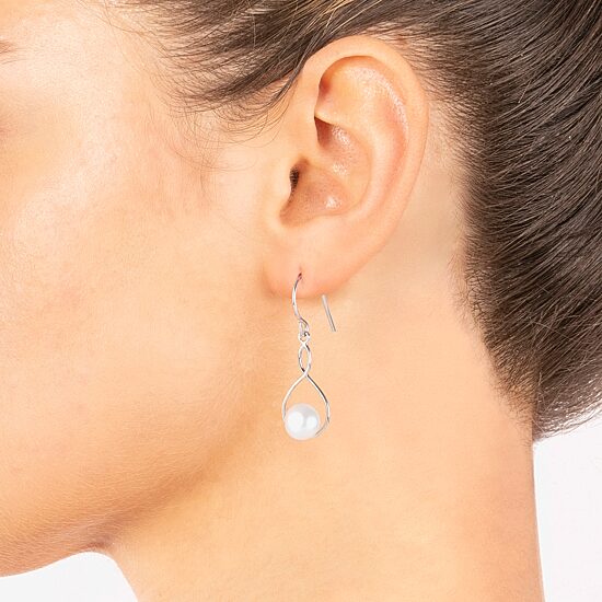 Silver Treasures Womens White Cultured Freshwater Pearl Sterling Silver Drop Earrings