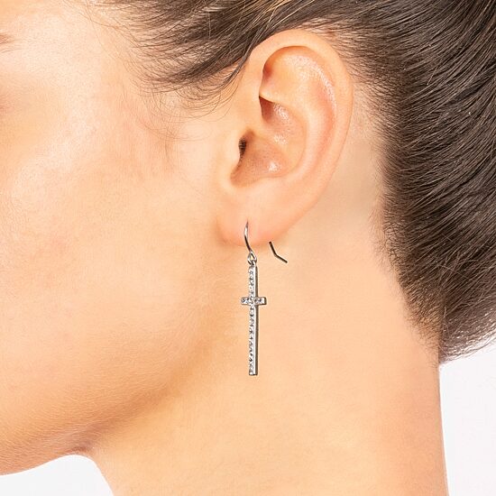 Sparkle Allure Womens Crystal Pure Silver Over Brass Cross Drop Earrings
