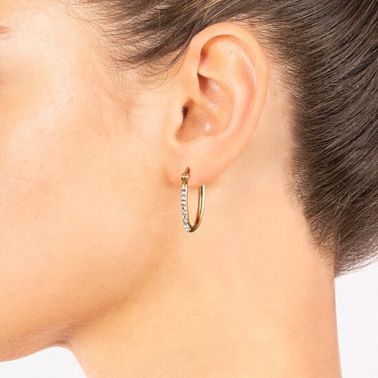 Silver Treasures Womens Crystal 14K Gold Over Silver 18mm Hoop Earrings