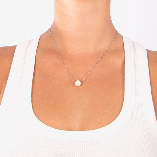 Silver Treasures Womens White Cultured Freshwater Pearl Sterling Silver 18 Inch Pendant Necklace