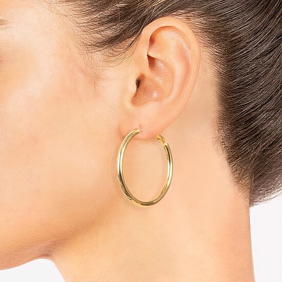 Silver Reflections 14K Gold Over Brass Hoop Earrings