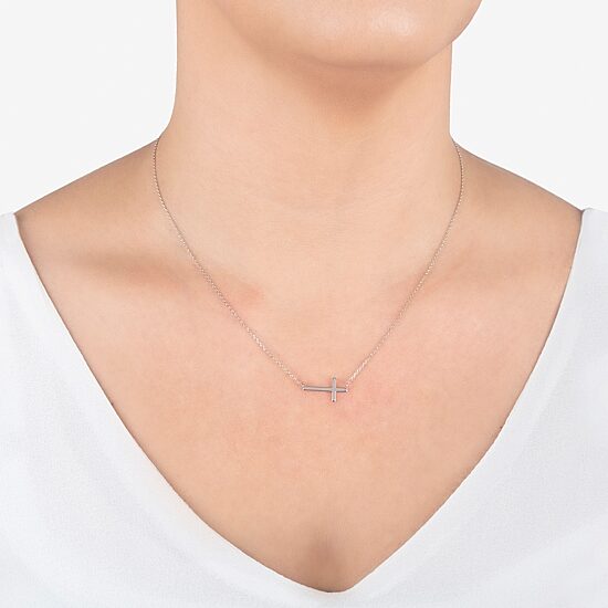 Silver Treasures Womens Sterling Silver Cross 16 Inch Pendant Necklace