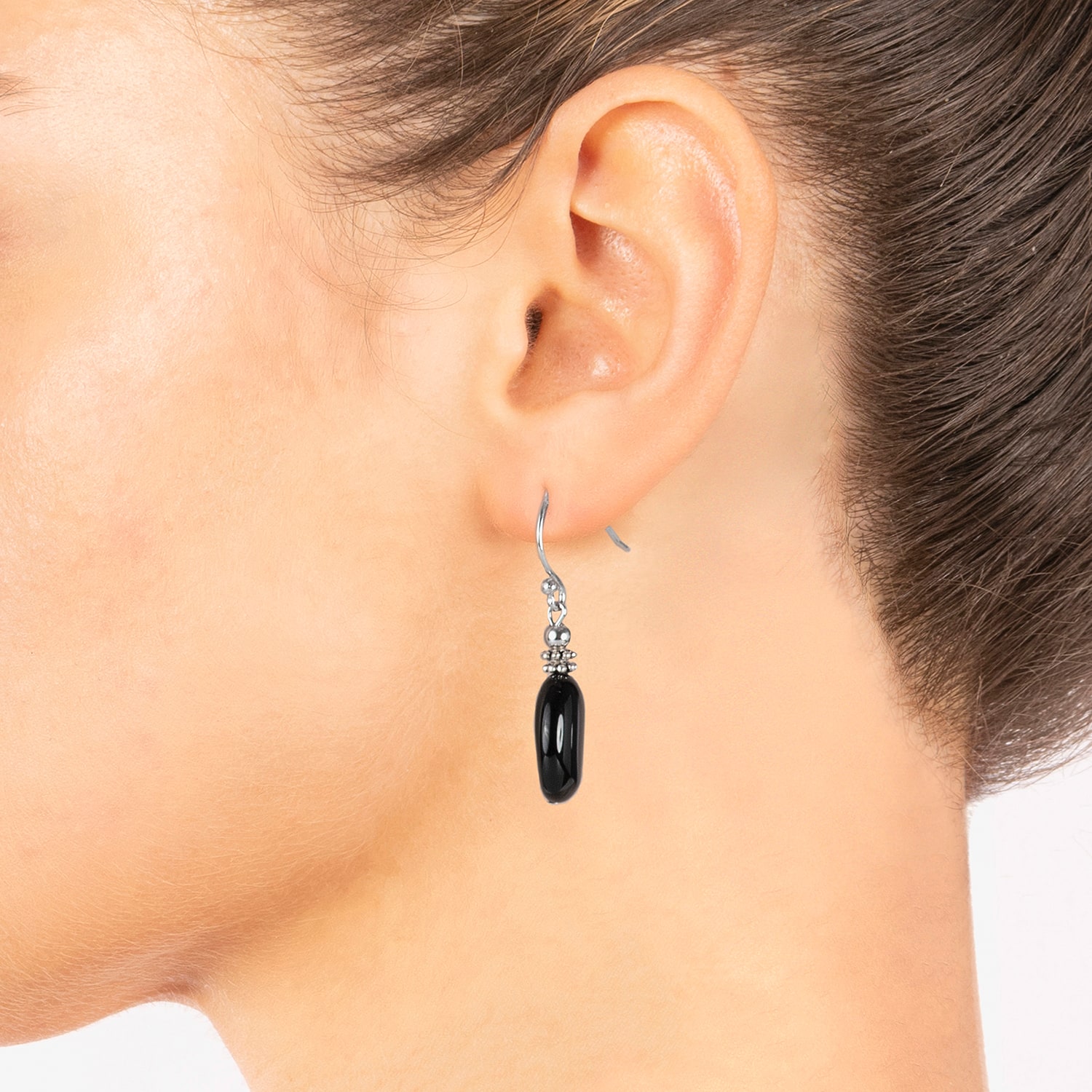 Silver Treasures Womens Black Onyx Sterling Silver Oval Drop Earrings
