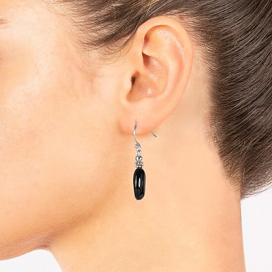 Silver Treasures Womens Black Onyx Sterling Silver Oval Drop Earrings