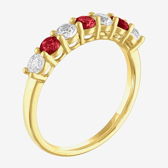Womens Lab Created Red Ruby 10K Gold Stackable Ring