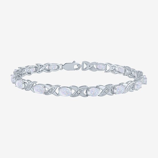 Womens Diamond Accent Lab Created White Opal Sterling Silver Tennis Bracelet