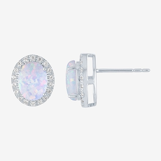 Lab Created White Opal Sterling Silver 11.5mm Stud Earrings