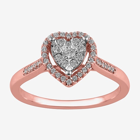 Diamond Blossom Womens 1/4 CT. T.W. Natural White Diamond 10K Gold Heart Halo Cocktail Ring