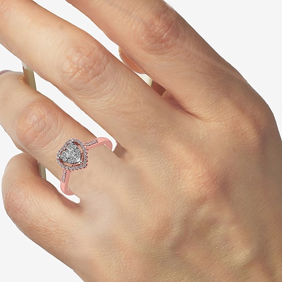 Diamond Blossom Womens 1/4 CT. T.W. Natural White Diamond 10K Gold Heart Halo Cocktail Ring