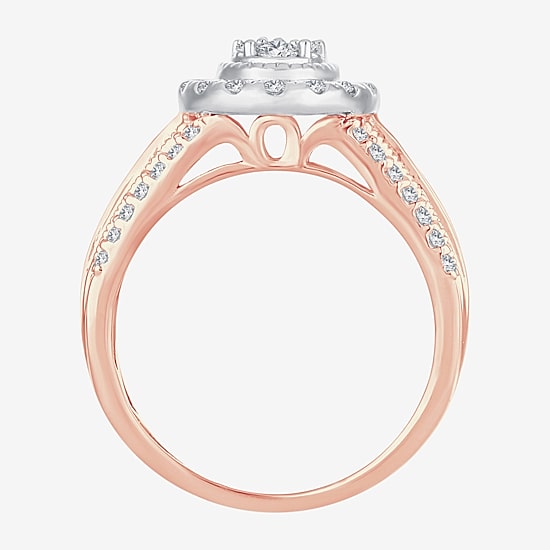 Womens 1 CT. T.W. Natural White Diamond 10K Gold Oval Halo Engagement Ring