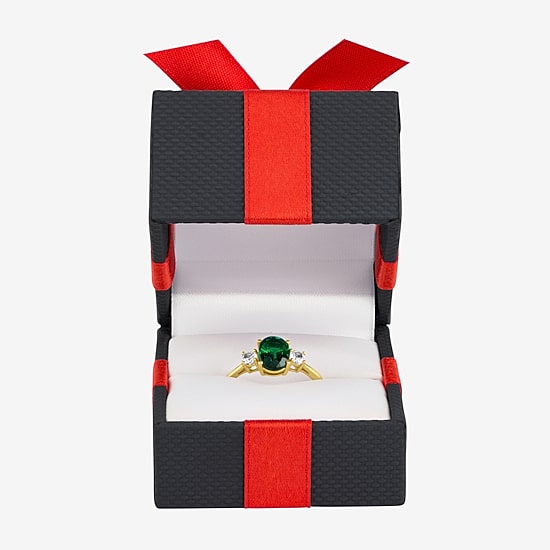 Gemstone 10K Gold 3-Stone Oval Cocktail Ring
