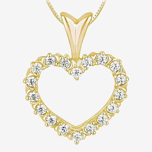 Womens 1/4 CT. T.W. Natural White Diamond 10K Gold Heart 18 Inch Pendant Necklace, One Size, Yellow