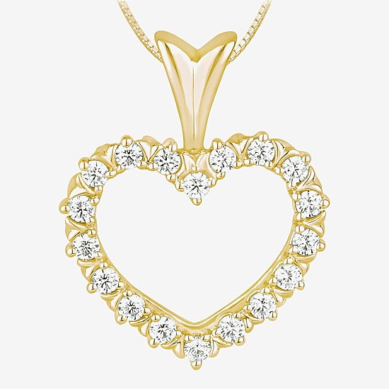 Womens 1/4 CT. T.W. Natural White Diamond 10K Gold Heart 18 Inch Pendant Necklace