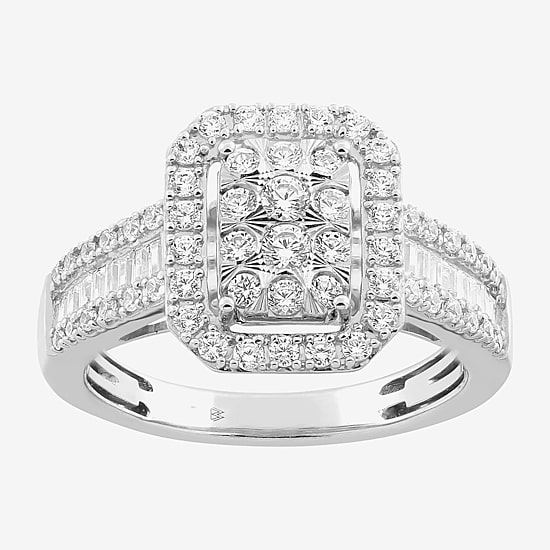 Womens 1 CT. T.W. Natural White Diamond 10K Gold Side Stone Halo Bridal Set