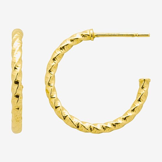 Silver Treasures Twisted Womens 14K Gold Over Silver Sterling Silver 19.9mm Hoop Earrings