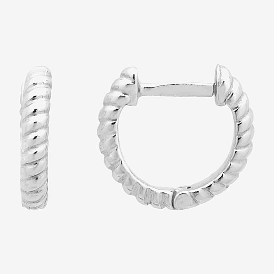 Silver Treasures Twisted Womens Sterling Silver 11.1mm Hoop Earrings