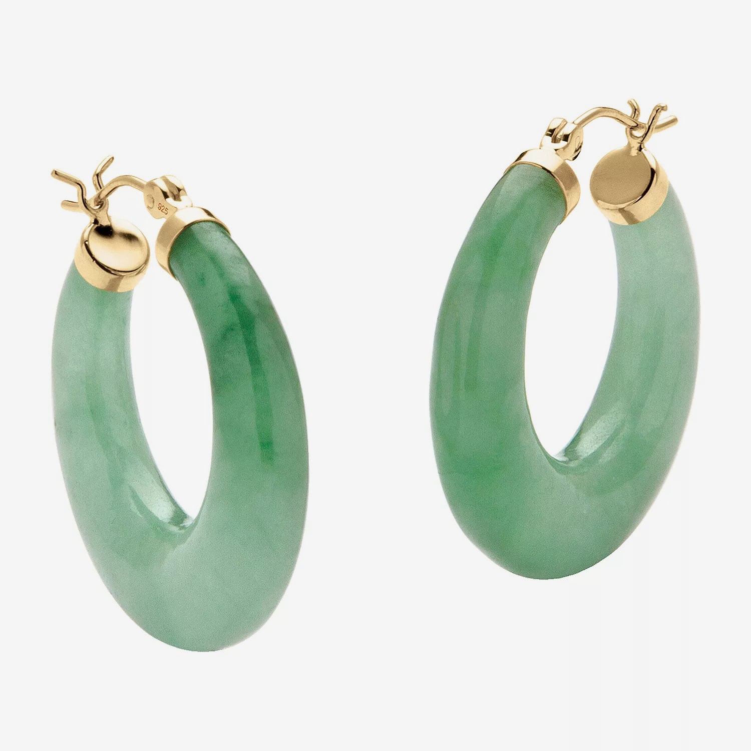 Womens Genuine Green Jade 14K Gold Over Silver 31mm Hoop Earrings