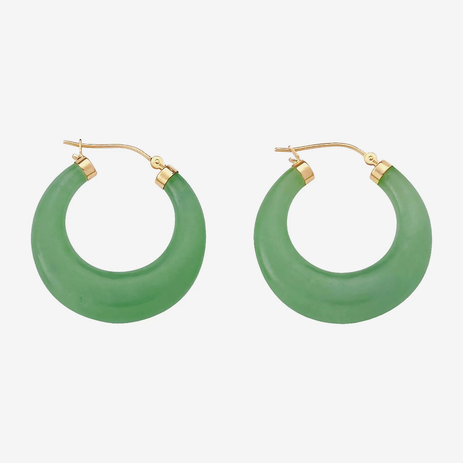 Womens Genuine Green Jade 14K Gold Over Silver 31mm Hoop Earrings