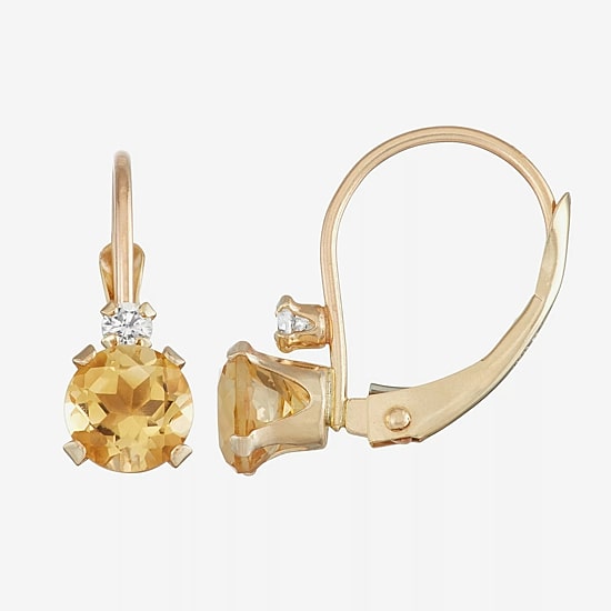 Womens Genuine Yellow Citrine 10K Gold Drop Earrings