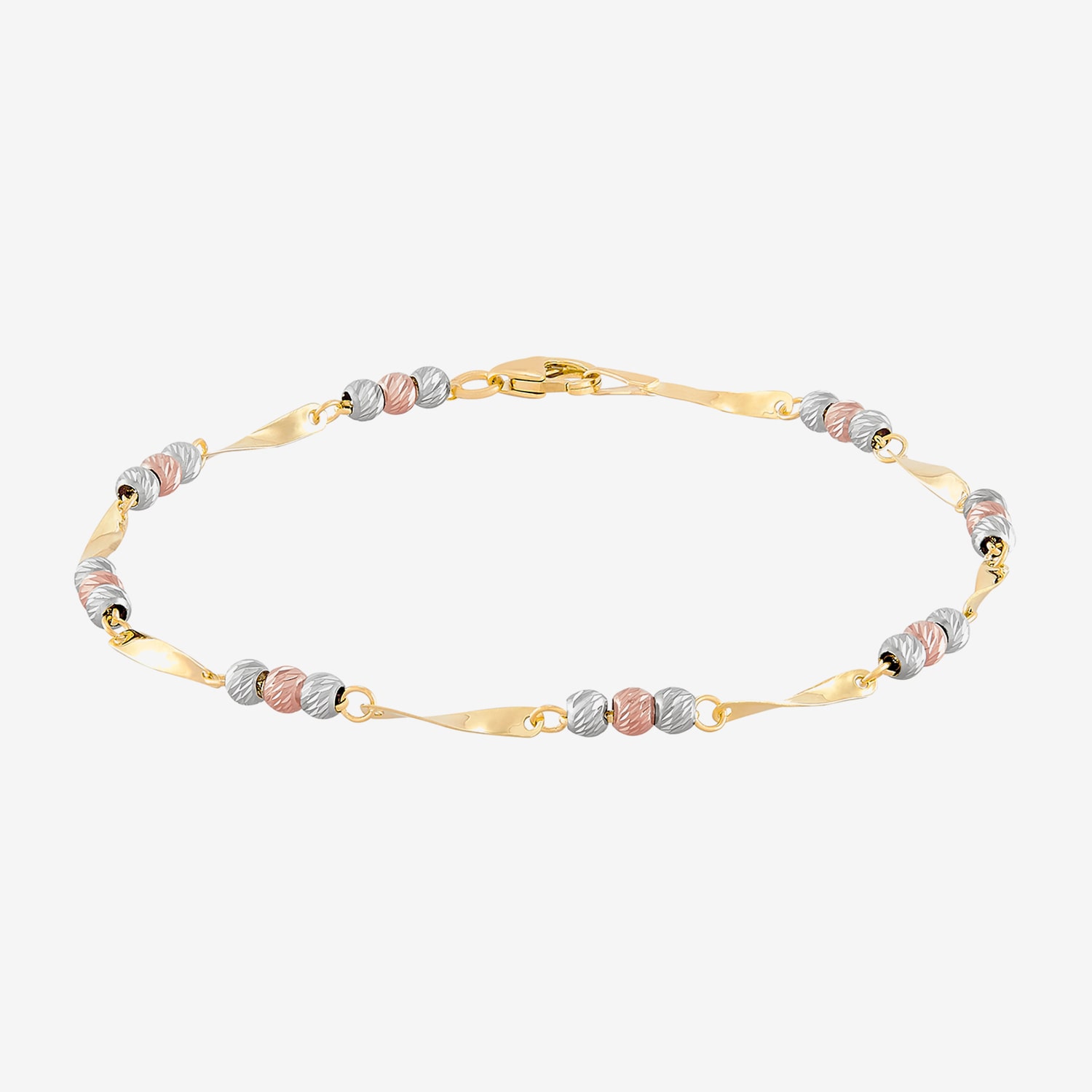 Womens 14K Tri-Color Gold 7.5 Inch Link Bracelet