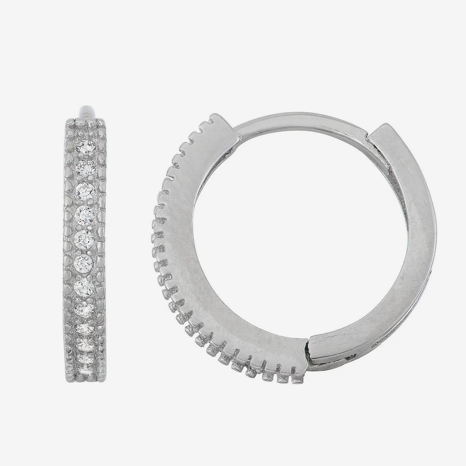 Girls Cubic Zirconia Sterling Silver 13.9mm Hoop Earrings
