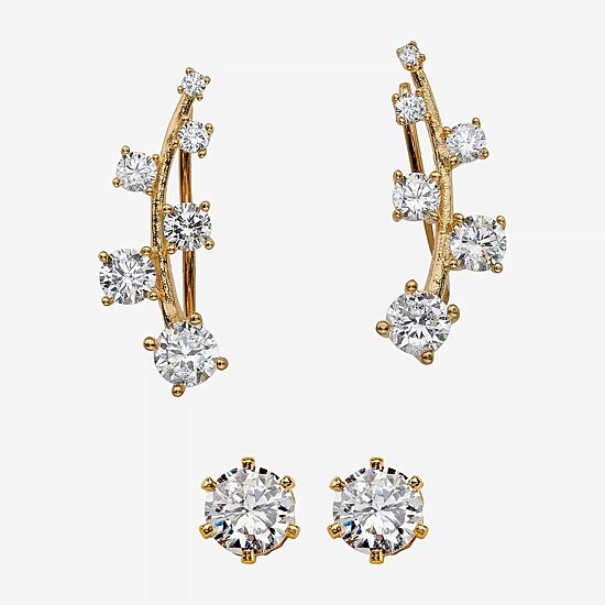 DiamonArt® 2 1/5 CT. T.W. White Cubic Zirconia 14K Gold Over Silver Ear Pins