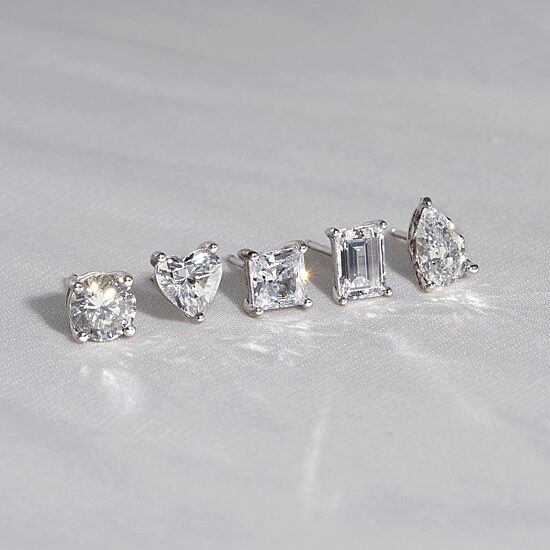 Diamonart Womens Cubic Zirconia Sterling Silver Heart Pear Round 5 Pair Earring Set