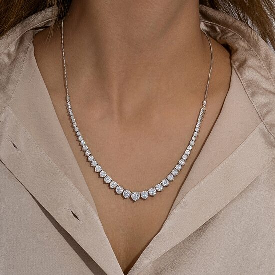 Diamonart Womens White Cubic Zirconia Sterling Silver 20 Inch Tennis Necklace