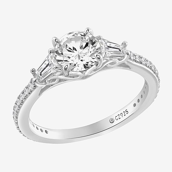 Diamonart Womens Cubic Zirconia Sterling Silver Round Side Stone Engagement Ring
