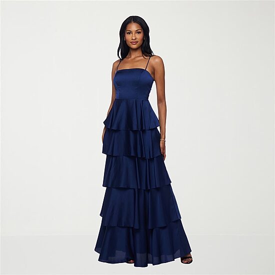 B. Smart Womens Juniors Square Neck Sleeveless Satin A-Line Dress