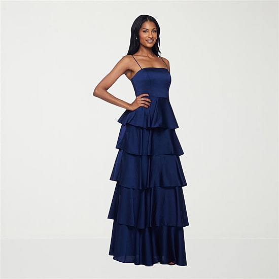 B. Smart Womens Juniors Square Neck Sleeveless Satin A-Line Dress