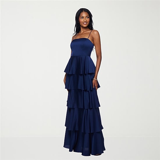 B. Smart Womens Juniors Square Neck Sleeveless Satin A-Line Dress
