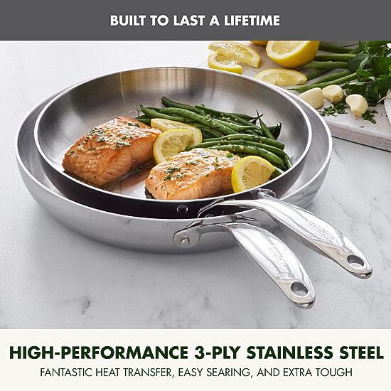 GreenPan Valencia Pro Stainless Steel Uncoated 2-Piece Frypan Set