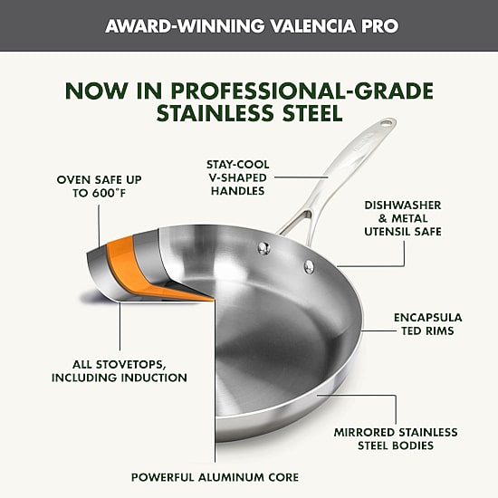 GreenPan Valencia Pro Stainless Steel Uncoated 2-Piece Frypan Set