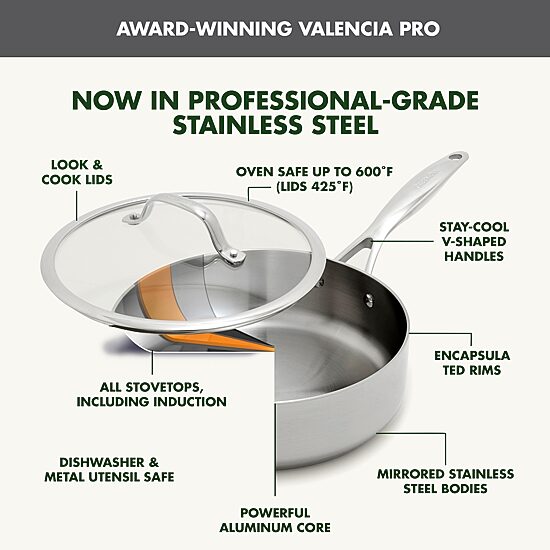 GreenPan Valencia Pro Stainless Steel Uncoated 5-qt. Sauté Pan with Lid